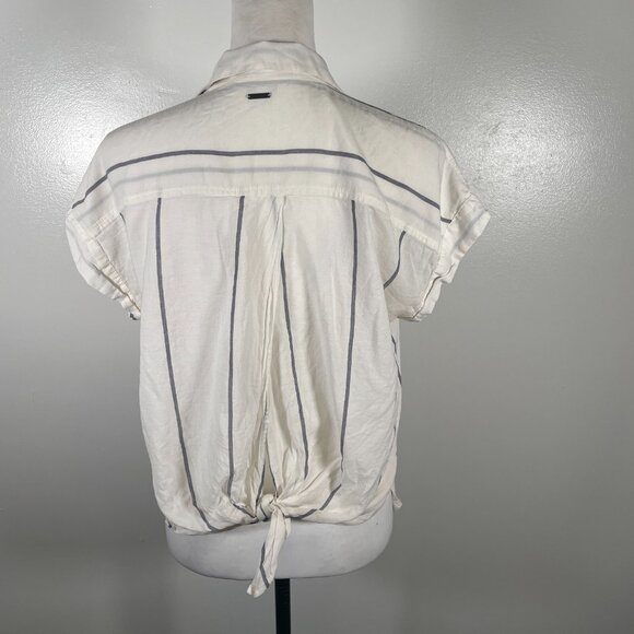 Lucky Brand Shirt Top Womens Small White Striped Cotton Collared Button Front - Picture 9 of 16